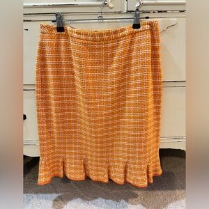 Academia Orange Plaid Pencil Skirt with Ruffle Trim Size 8